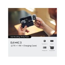 DJI Mic 3 (2TX+1RX+CC)mikrofon, prenos zvuka do 250m5.5h snimanja,48kHz 24 zvuk,OLED zaslon