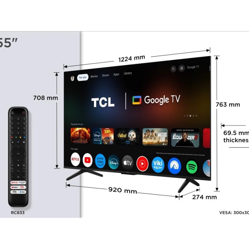 TCL 55"P7K 4K QLED TV 60HzGoogle TV HDR multi-formatHVA Panel Game Master Dolby Atmos
