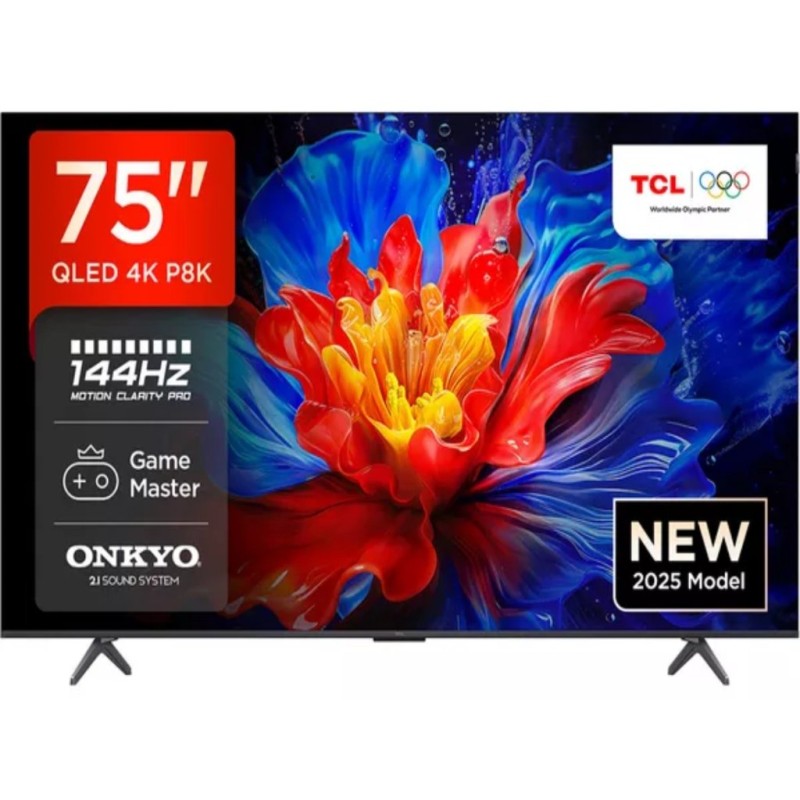 TCL 75"P8K 4K QLED TV 144HzGoogle TV Motion Clarity ProGame Master Onkyo 2.1