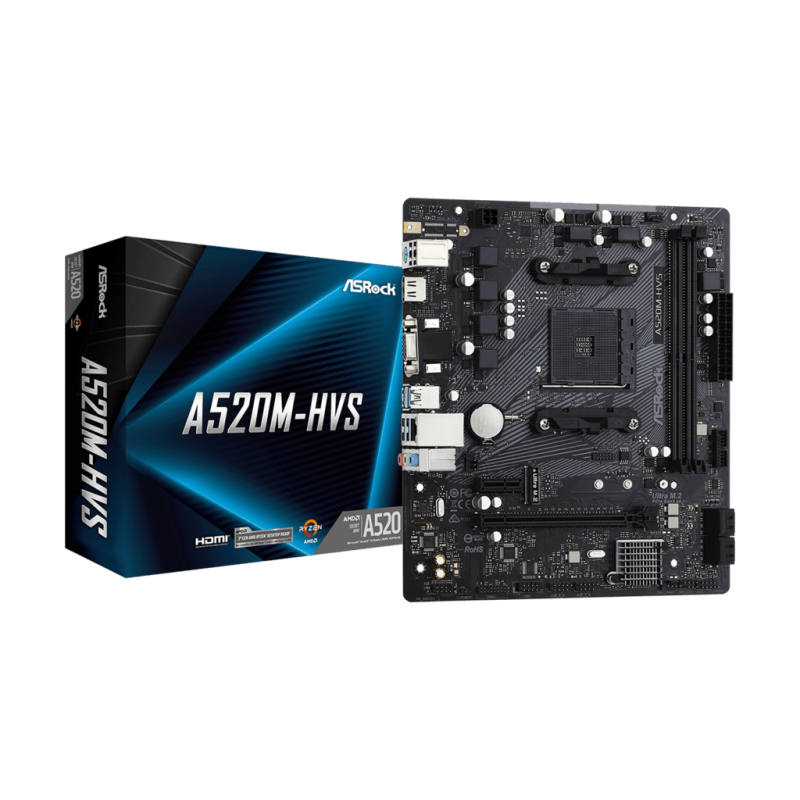 ASROCK MB A520M-HVSAMD A520AM42xDDR4M.2RAIDVGA,HDMImicro ATX