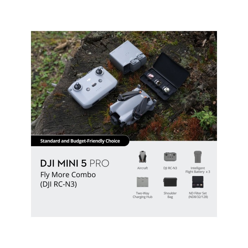 DJI Mini 5 PRO FMC – dron s 1‑inčnim senzorom, 4K snimanjem, ActiveTrack, 36 min leta, Med‑Tele modul, DJI RC‑N3