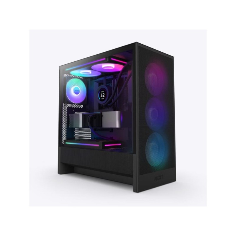 Inter-Tech CC-H52FB-R1 – NZXT H5 Flow Black RGB, mid‑tower, mini‑ITX/Micro‑ATX/ATX, 4× F120Q ventilatora
