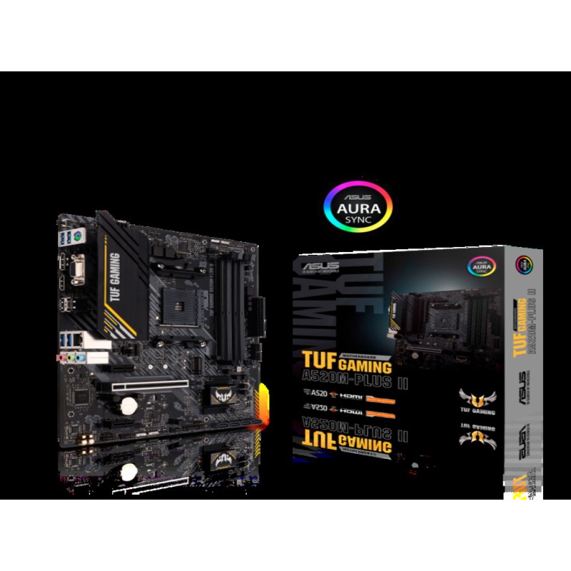 ASUS TUF Gaming A520M-PLUS II mATX AM4 – 4 x DDR4, 1 x M.2, 6 USB, DP, HDMI, D‑Sub