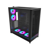 Inter-Tech HS01 ARGB B – Crveni mid‑tower ATX kućište s 5 x 120 mm ARGB ventilatora, crna boja.