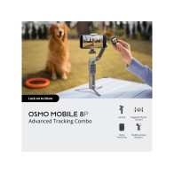 DJI Osmo Mobile 8 Pro + Advanced Trac Combo – 3‑osni stabilizator, 8‑položni grip, aktivno praćenje i dolazna LED lampica.