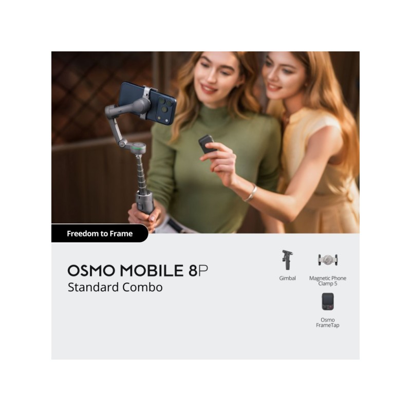DJI Osmo Mobile 8P Standard Combo – 3‑osni 3‑AXIS stabilizator, Bluetooth povezivanje, do 8 pultova, podrška za 4K video i autom